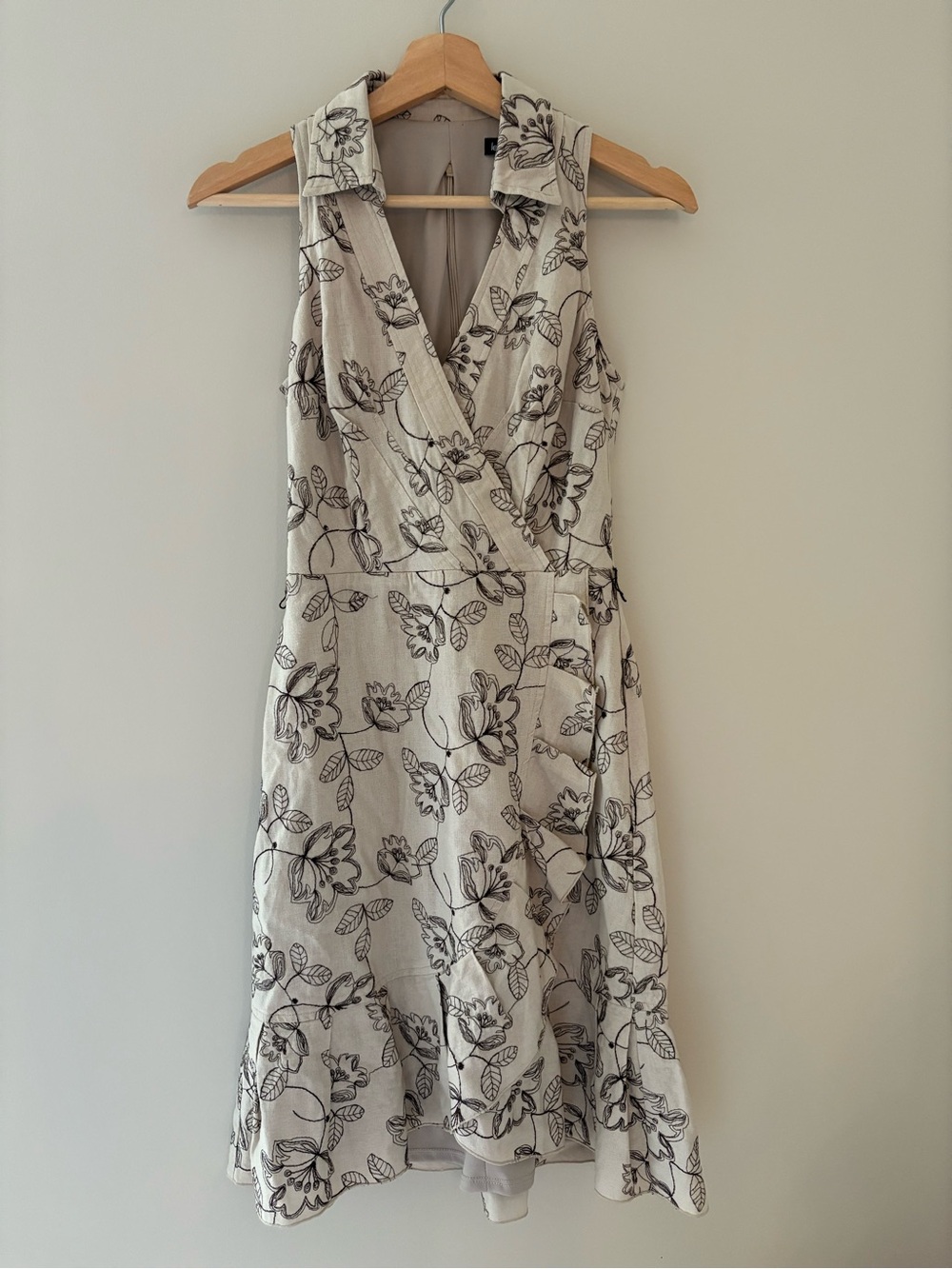 LE CHATEAU | Brown and Beige Wrap Style Embroidered Dress | Size XXS